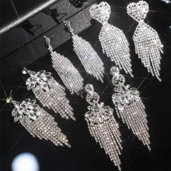 Women Long Tassel Drop Earrings Luxury Crystal Geometry Bijoux Rhinestone Earring Banquet Weddings Jewelry