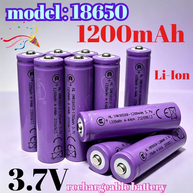 New 18650 1200mAh Lithium-Ion 3.7V Rechargeable Battery Suitable for Flashlights, Headlamps, Cycling Lights, Toys, Various DIYs