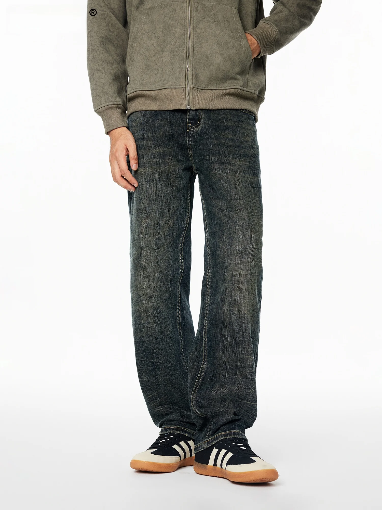 

RB Men's Wide Leg Jeans Loose Straight Drapey Autumn Winter Micro Stretch American Retro Casual Long Trousers