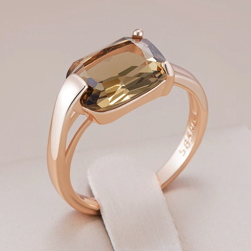 Kinel Square Brown Natural Zircon Bride Wedding Ring Fashion 585 Rose Gold Color Accessories High Quality Women Daily Jewelry