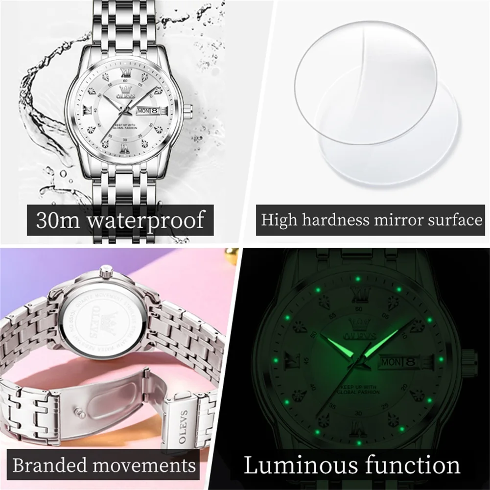 OLEVS 5513 Quartz Women Watch Top Brand Luxury Elegant Fashion Casual Design Luminous Hands Waterproof Ladies Wristwatch Gifts