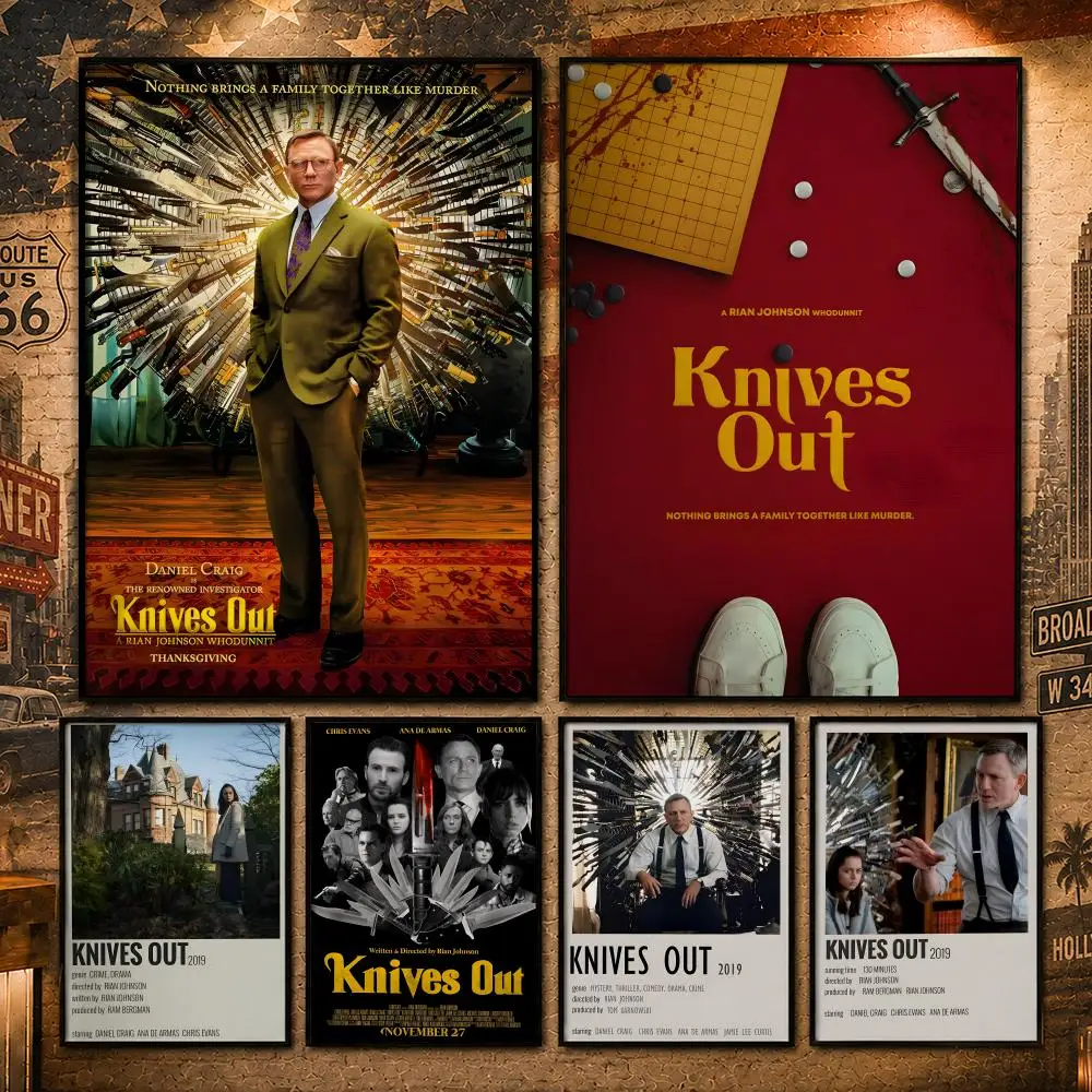 Mystery Movie K-Knives OutS Poster Vintage Retro Anime Poster Stickers Peel and Stick Wall Art Home Decor