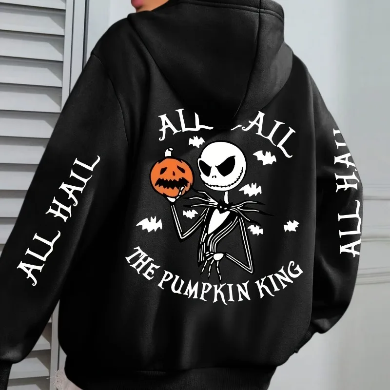 

Свитер с капюшоном и капюшоном с узором Джека Скеллингтона «Длинный живой тыквенный король» на Хэллоуин, пуловер с длинными рукавами, повседневный мужской и женский