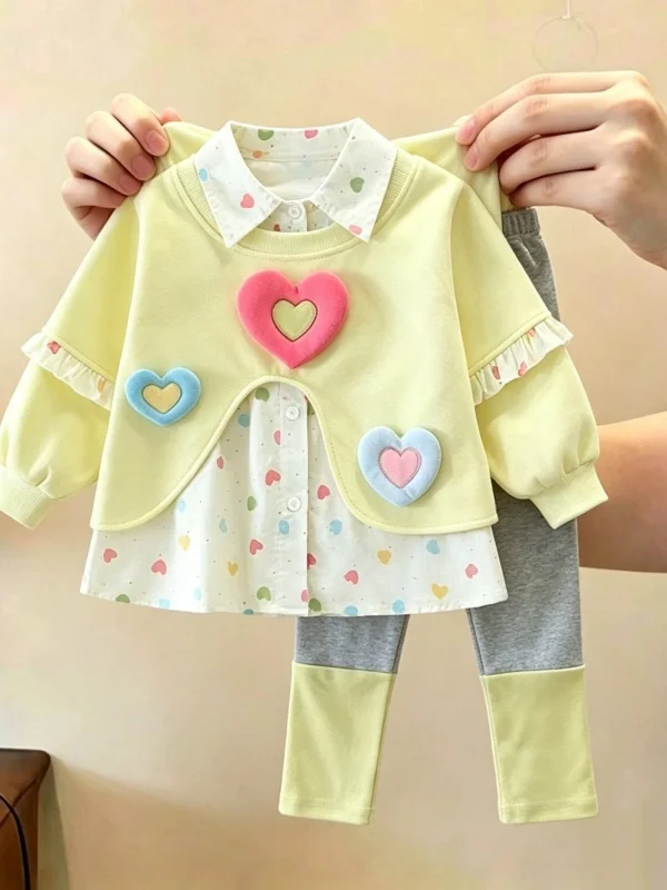 Spring Autumn Style Girls' Love Patterned Two-Piece Set Hoodie And Pants Outfit Cute Children's Clothing Online Exclusive