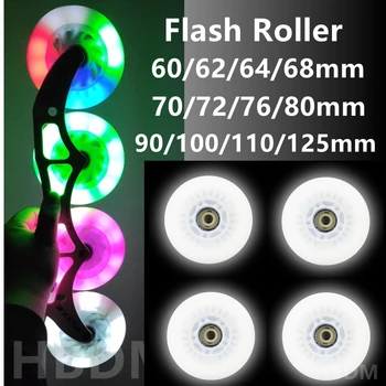 LED Inline Skate Roller Wheels, Flash branco, patins de velocidade Acessórios, 60mm, 62mm, 64mm, 68mm, 70mm, 72mm, 76mm, 80mm, 90mm, 100 milímetros, 110 milímetros, 125 milímetros, 4 PCes