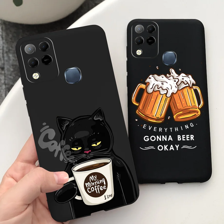 For Infinix X689F X689 Case Infinix Hot 11 G37 Hot 10S NFC 10T Coque Funda Soft Silicone Camera Protected Black Cat Space Man