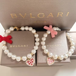 MPK New Series Cat Collar Pearl Vintage Love Crystal Pendant Diamond Neck Ornament Cute Accessories Also Suitable For Dog