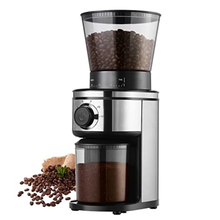 

Burr Coffee Grinder Electric Conical Coffee Bean Grinder With 30 Adjustable Grind Settings For 2-12 Cups Sliver and Black