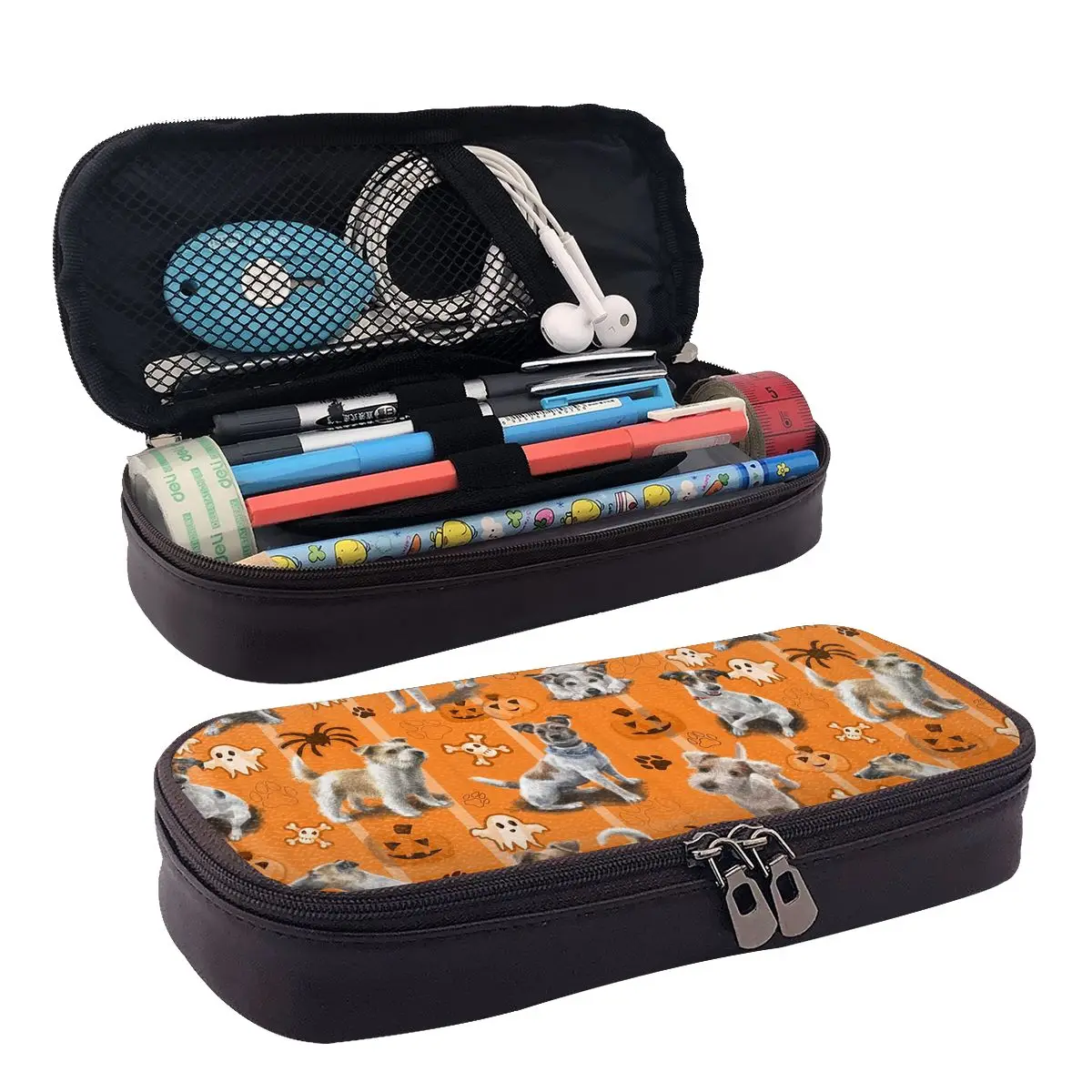 

Кожаный пенал с собакой Джек Рассел-терьером на Хэллоуин для мальчиков и девочек, подарки, коробка для ручек, сумка-карандаш, канцелярские принадлежности