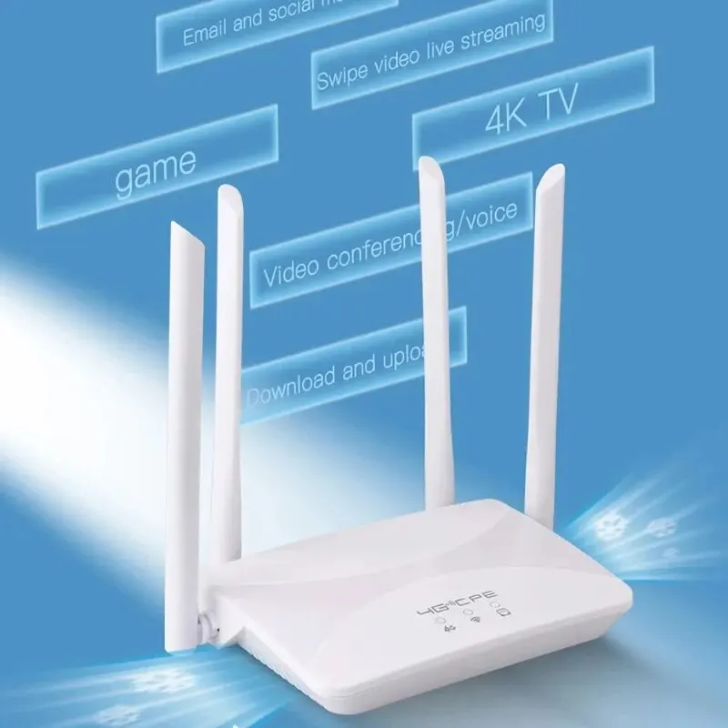 Wi-Fi Router com Antenas Externas, Power Signal Booster, Hotspot mais suave, Conexão com fio, Smart Micro Sim Card, 4G LTE, 150Mbps