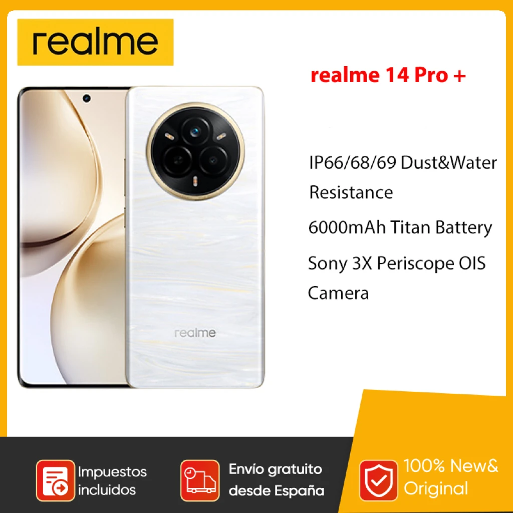 Realme 14 Pro + 5G Smartphone 50MP + 50MP Cámara 120Hz 6,83 ''pantalla cuádruple Snapdragon 7s Gen 3 processeur 5260mAh batería