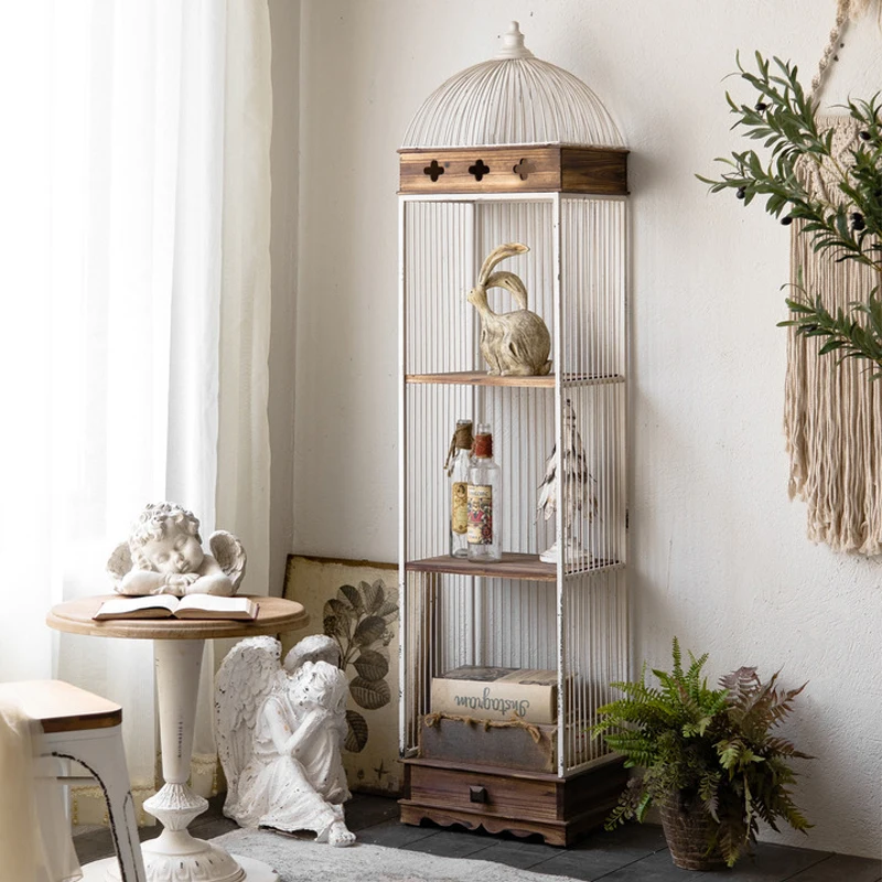 

American retro solid wood birdcage flower stand, living room indoor shelf, floor decoration frame, balcony wrought iron flower f