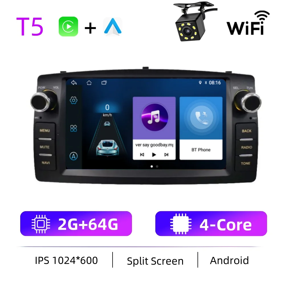 Autoradio Android Voor Toyota Corolla E120 2003-2006 BYD F3 Carplay Multimedia 7 ''Player 2Din Autoaudio Head unit Navigatie GPS