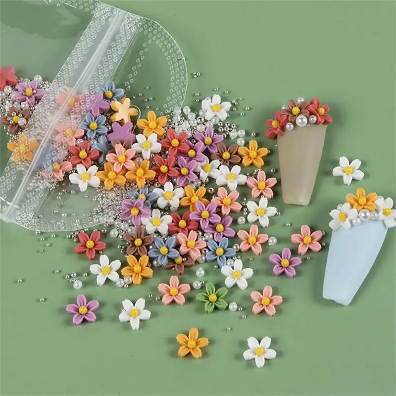 3d Flower Five Petal Mixed Beads /alloy Aaa Zirconia Water Drill 3d Nail Charm Uv Nail Gem Matte Five Petal Flower Nail Ornament