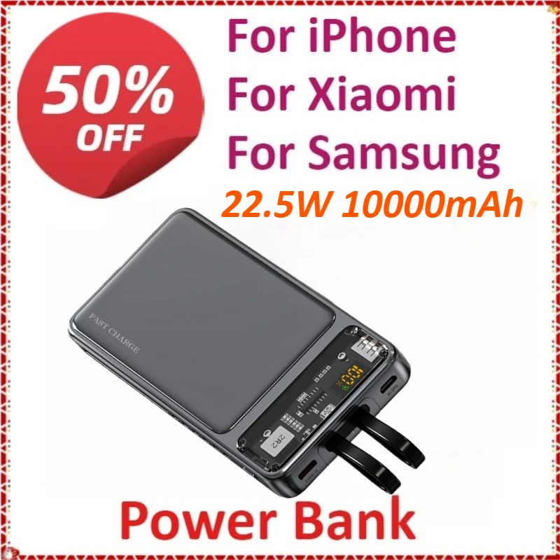 

22.5W 10000mAh Large Capacity Portable Power Bank Fast Charging For iPhone For Xiaomi For Samsung With USB Type C / Lightning