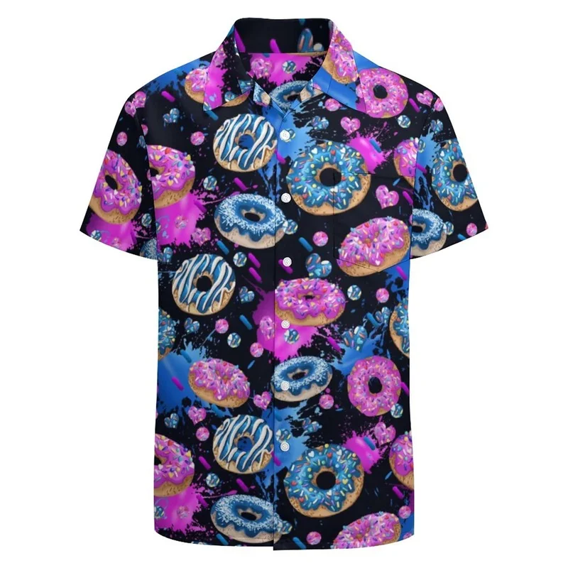 

Full Print Doughnut Graphic Beach Shirts For Mens Summer Short Sleeves Button Down Party Hawaiian Shirts Mens Plus Size Tee Top