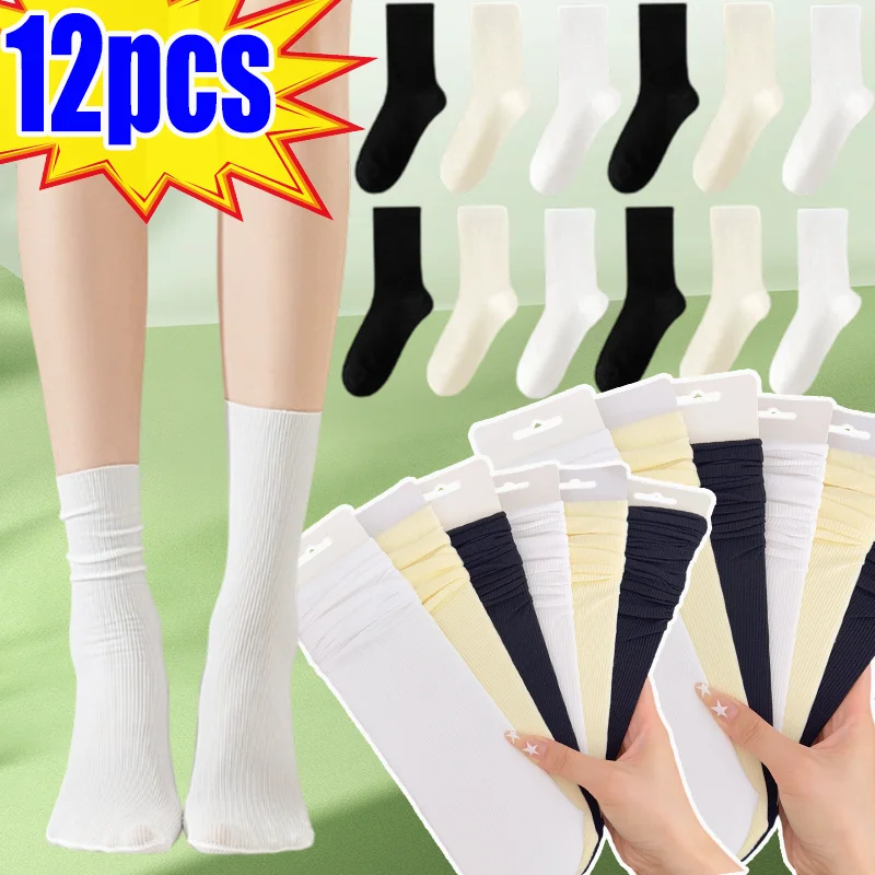 

6/12pcs Cool Socks Summer for Women Ice Silk Breathable Mid Calf Thin Comfort Socks 3 Color Pack Lightweight Everyday Wear