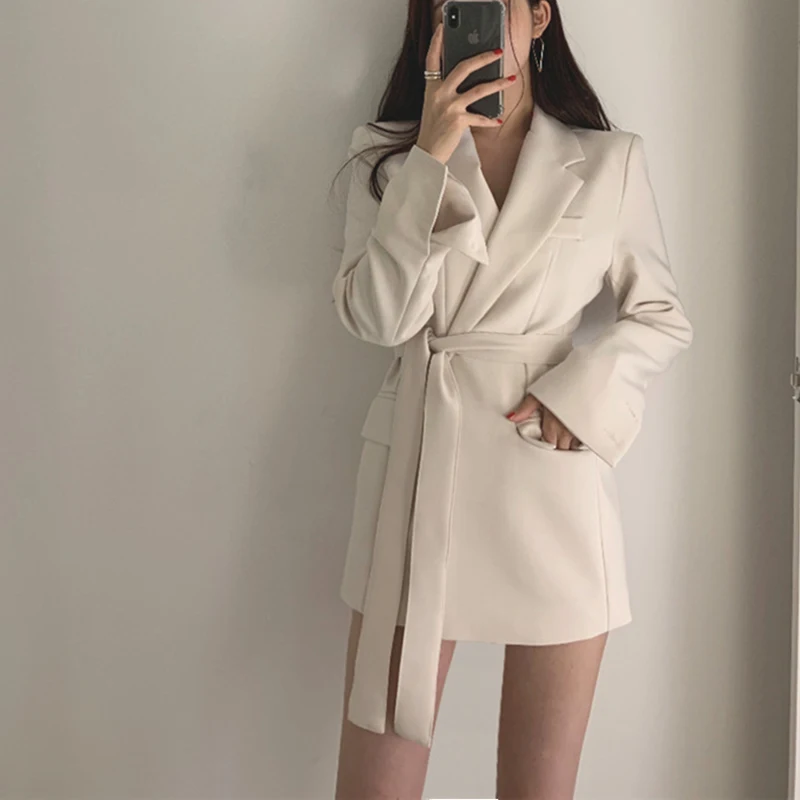 Long Sleeved Trend Casual Suit New In Jacket Blazer Office Lady Women\'s Autumn Clothes Sashes Coat Cardigan Korean Style Pink