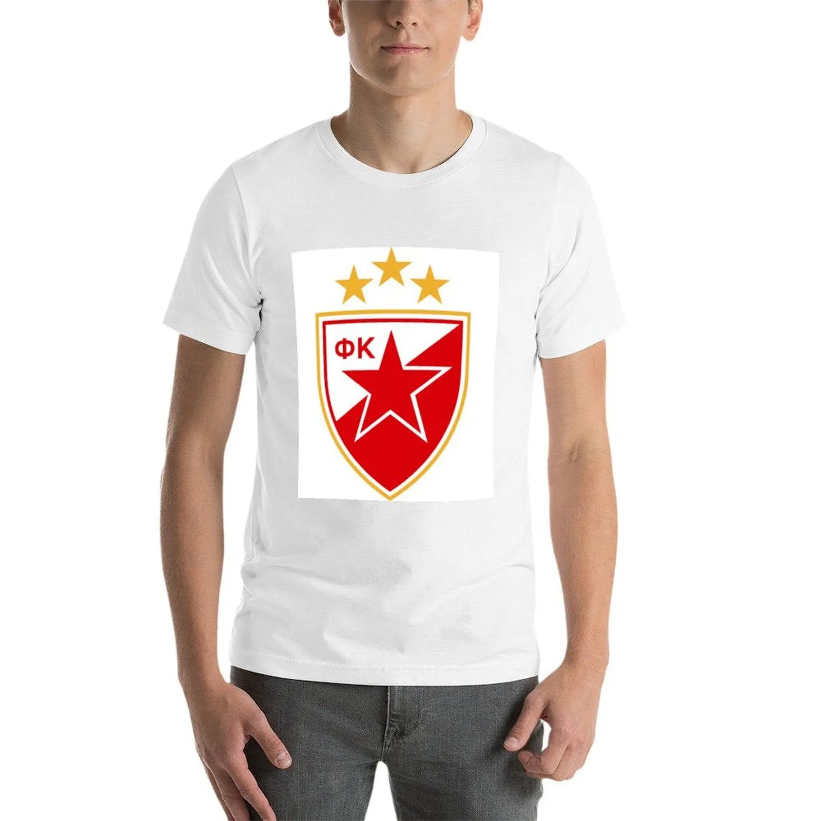 FK Crvena Zvezda شعار مع 3 نجوم تي شيرت رجل تي شيرت عالية الجودة الفاخرة العلامة التجارية تي شيرت للرجل حزمة تي شيرت أبيض