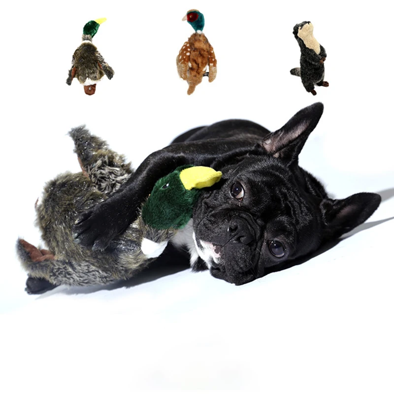 Simulation Wild Duck Chicken Otter Pet Squeaky Toys Durable Fur Tug Dog Toy Large Dogs Chewing Plush Toy