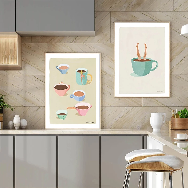 Red Wine Coffee Sandwich Girl Funny Abstract Wall Art Poster Canvas Print Minimalist Kitchen Home Decoration Painting