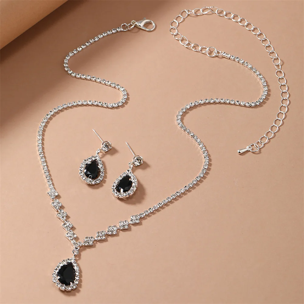 Women's Simple Water Drop Crystal Rhinestone Necklace Earrings Set