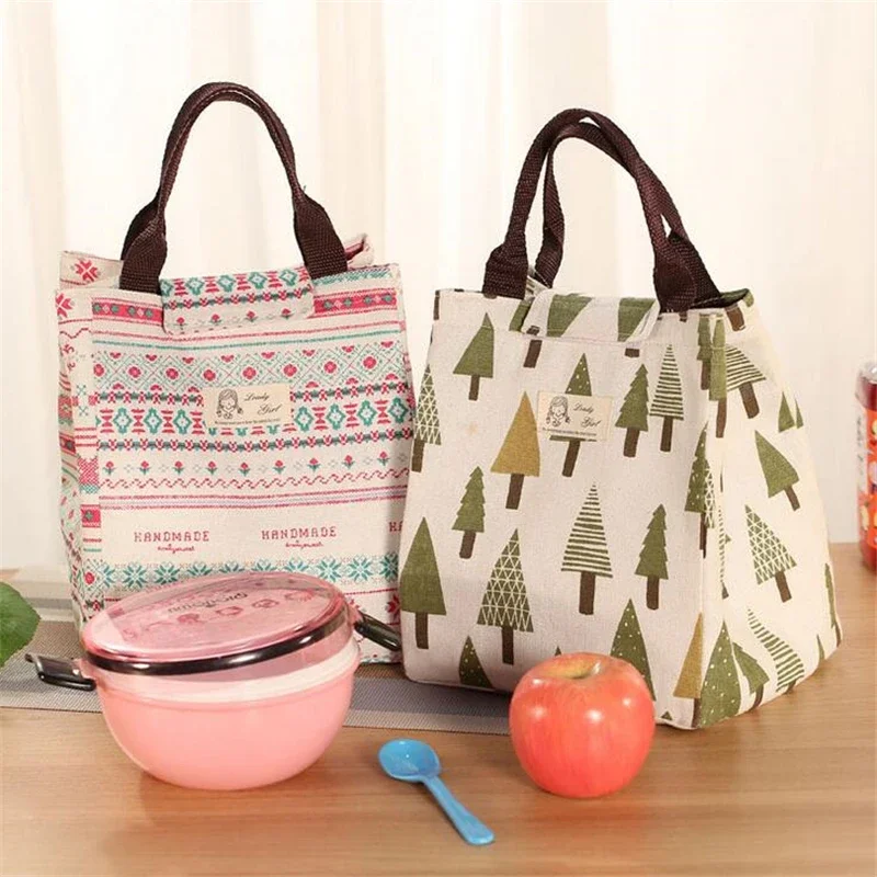 Studenten Picknick Essen Kühler frische Taschen Baumwolle und Leinen Tasche Lunch Bag Wal Eisbär Blume isoliert Thermo beutel für Kinder