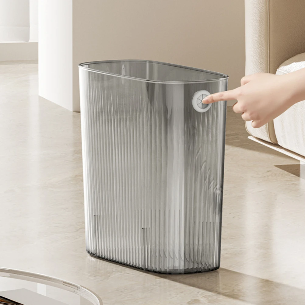 

Slim Transparent Plastic Trash Can Narrow Waste Bin For Bathroom Bedroom Kitchen Office Space-Saving No-Press Lid Garbage
