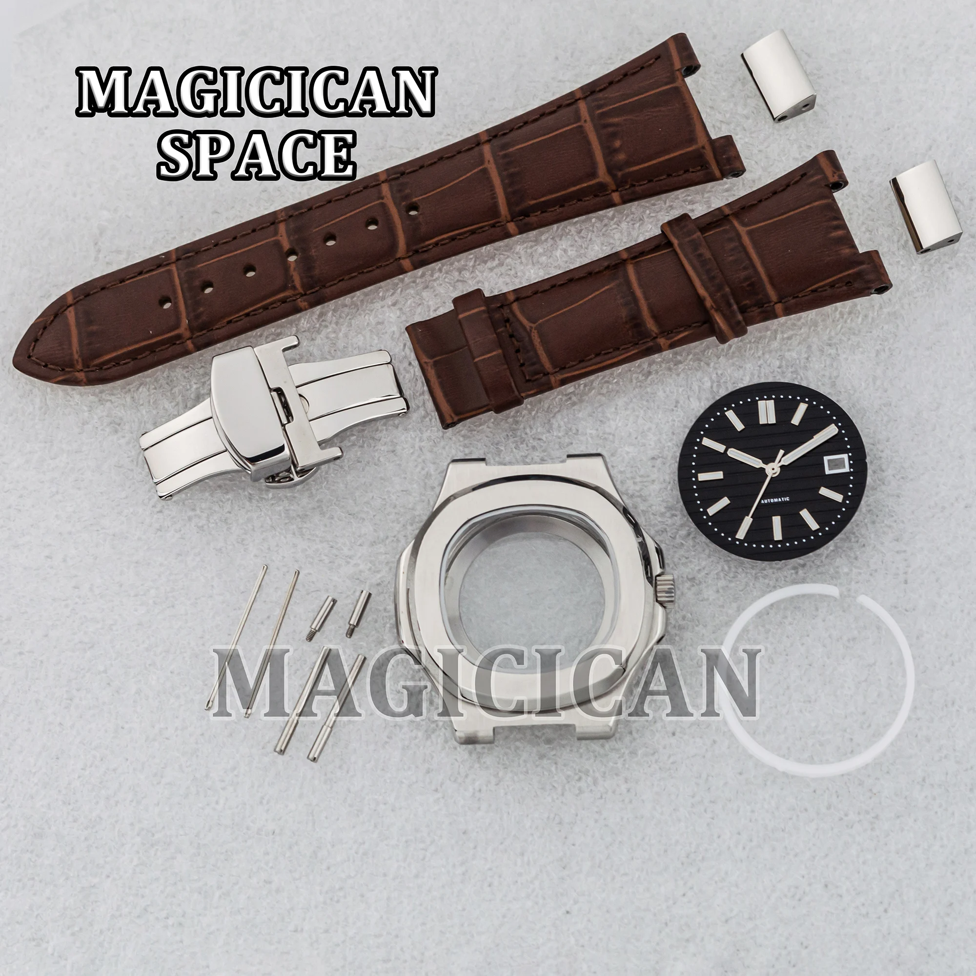 

NH35 Watch Case Genuine Leather Strap Dial Hands for Nautilus Sapphire Glass Waterproof Stainless Steel Case NH35/36 Movement