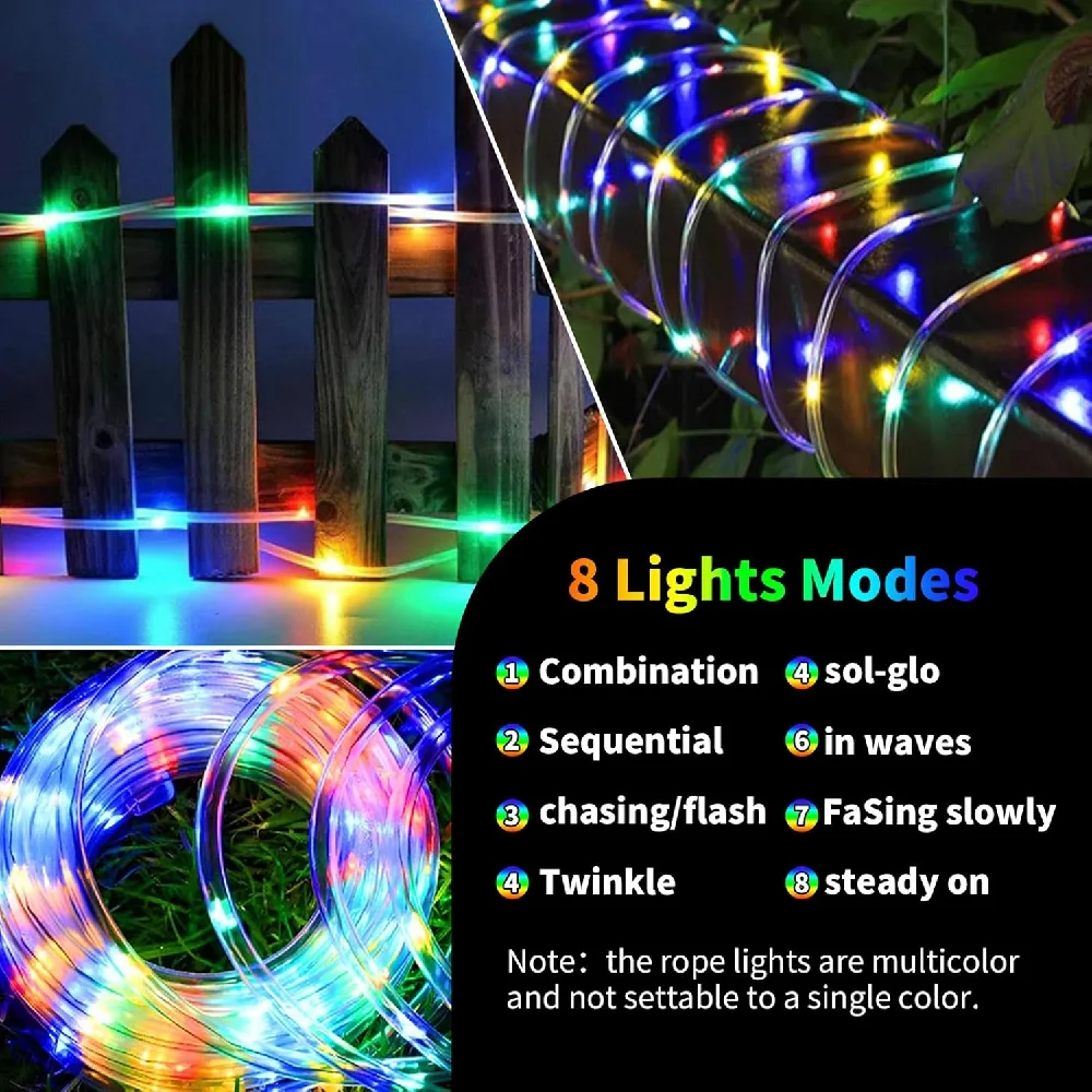 أضواء حبل الشمسية IP65 LED سلسلة الجنية أنبوب أضواء للحزب حديقة ساحة المنزل الزفاف عيد الميلاد هالوين عطلة شجرة تزيين