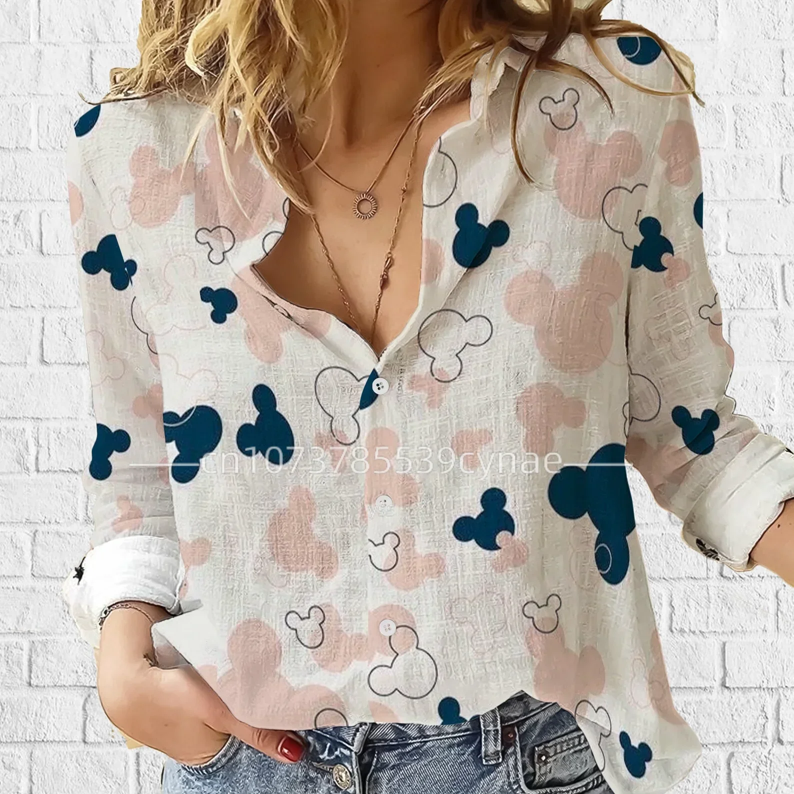 2024 Disney Shirt Women's Fashion Disney Graphic Loose Shirt New Fashion Fashion New Women'S Top Mickey Mouse Temperament Top