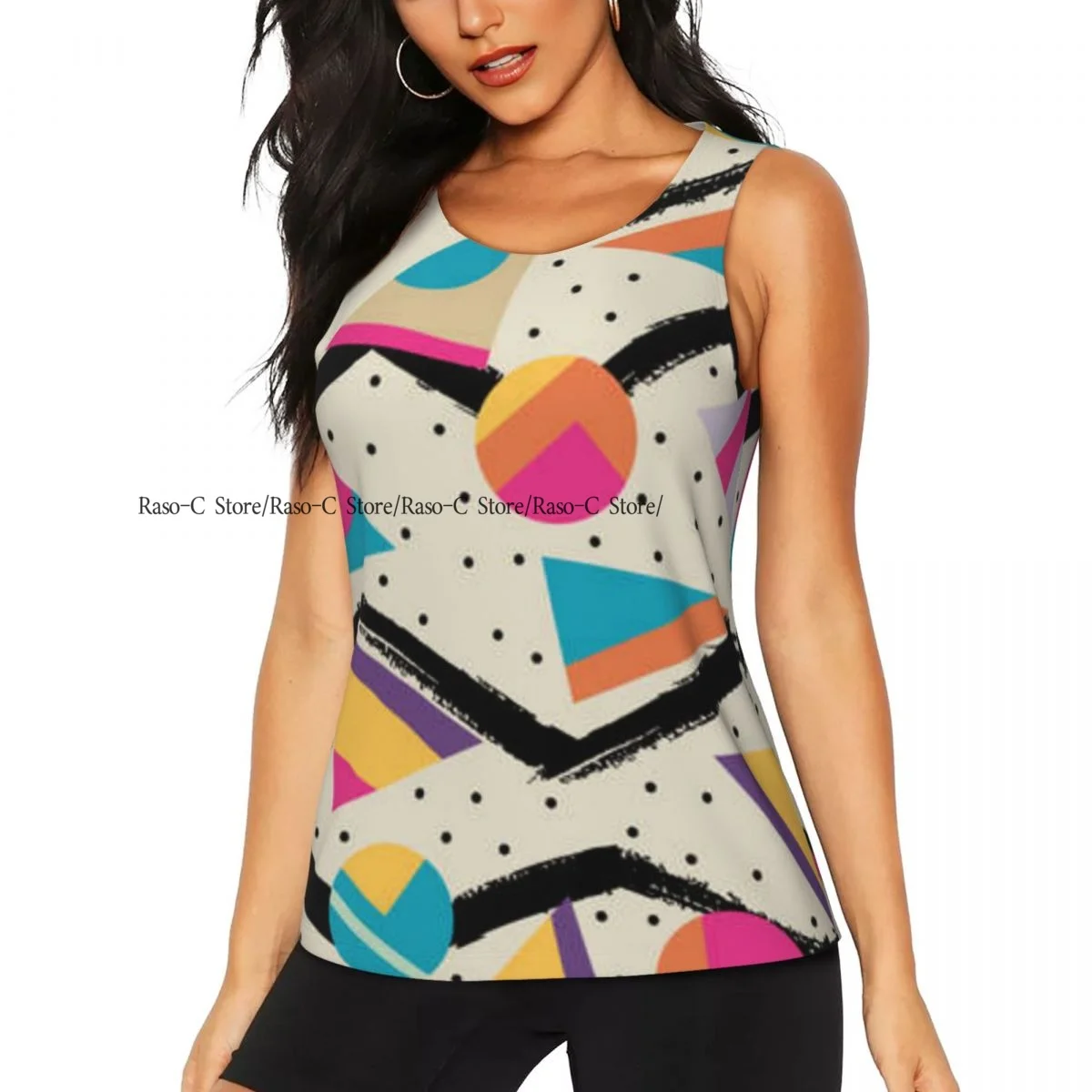 Women Sport tank Tops Loose Yoga Tops Quick Dry Workout Sport Tops Retro Vintage 80s Memphis Fashion Style Pattern Yoga Shirt