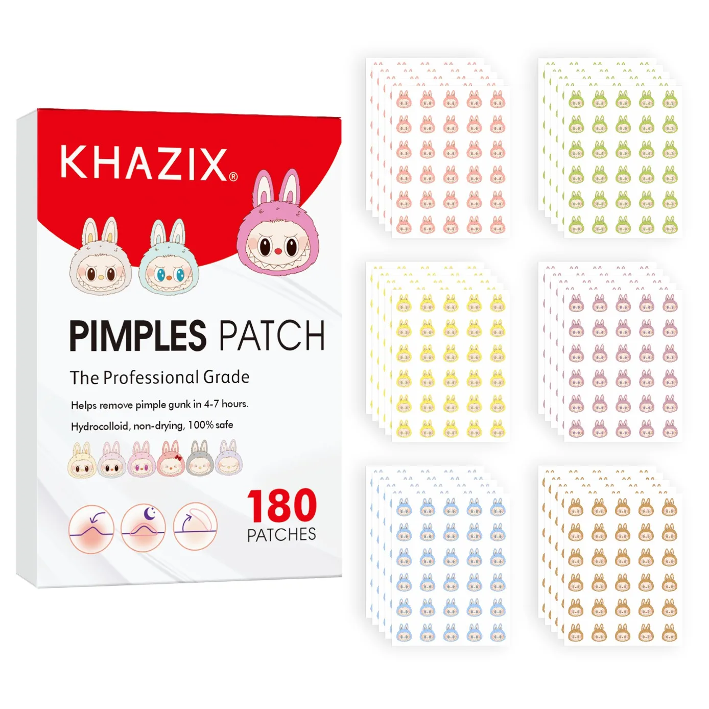 180 رقع حب الشباب الكرتونية، رقع حب الشباب للوجه، رقع حب الشباب تغطي علامات حب الشباب والعيوب المخفية