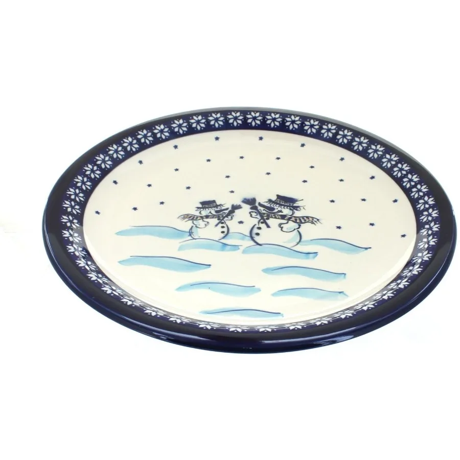 

Горамика с польской гончарной розы Синяя морозная обеденная тарелка для друзей диаметром 10,75 дюйма, польская керамическая обеденная тарелка, праздничный дизайн на Рождество