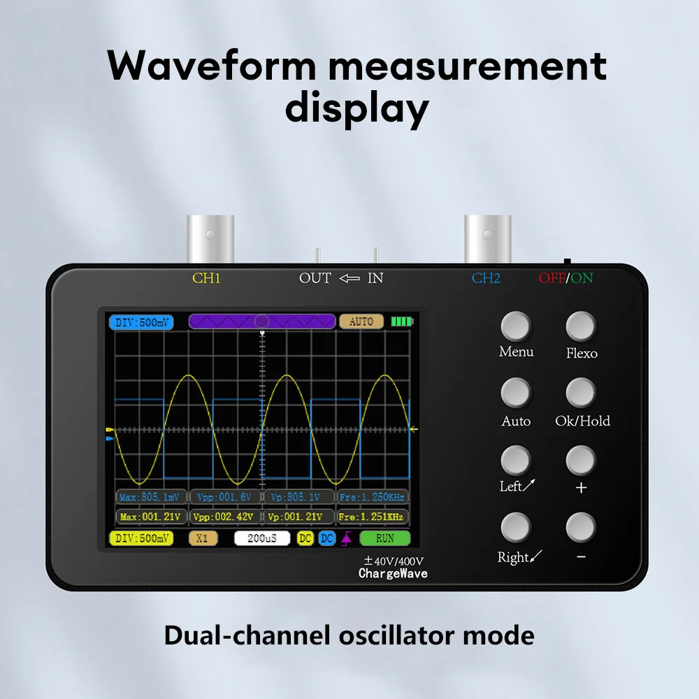 Imagem -02 - Mini Osciloscópio Digital 10mhz Taxa de Amostragem 50m Bandwidth Dual Channel Handheld Signal Generator para Reparação Eletrônica Diy