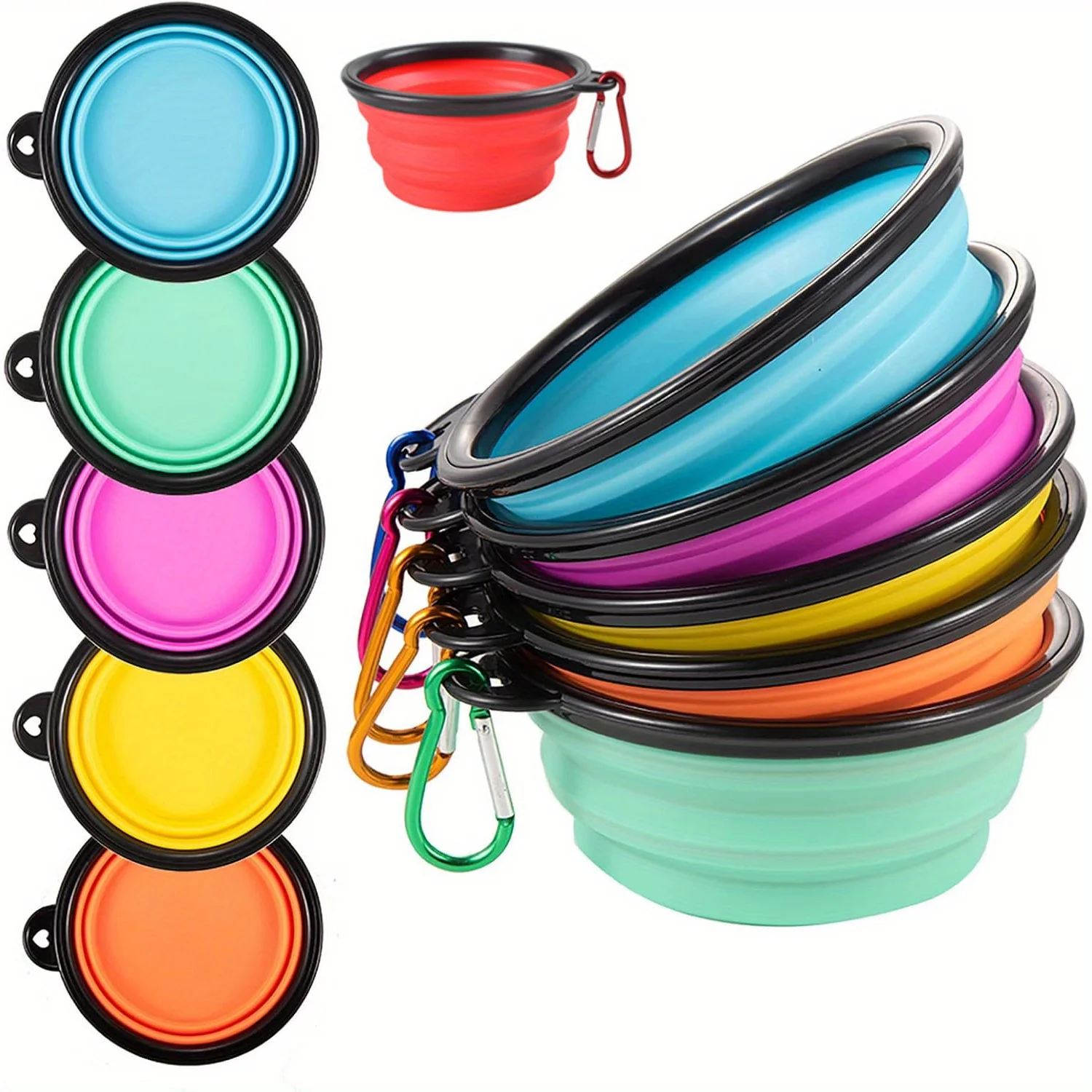

6-Pack Collapsible Pet Bowls - Portable Foldable Food& Dishes with Carabiner Clip Travel, Hiking& Walking