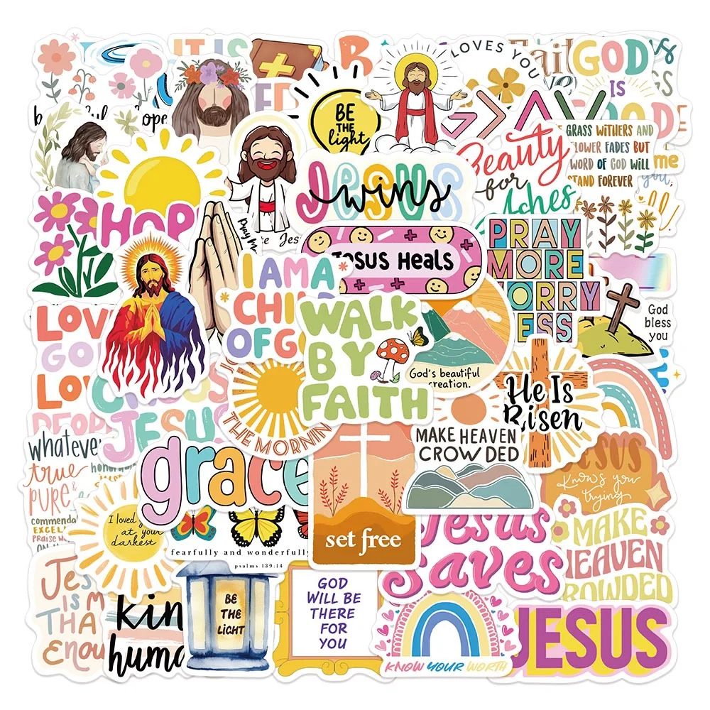 10/52PCS Bible Prayer Phrase Jesus Christian Stickers Graffiti for Laptop Luggage Motorcycle Travel Lucky Faith Sticker Decals