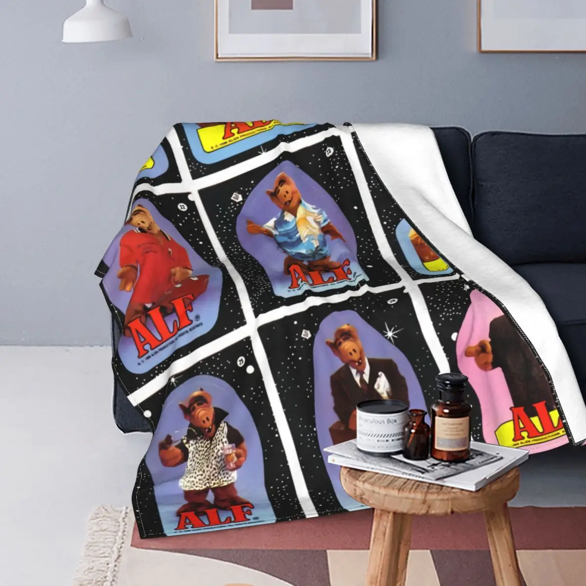 

Alien Life Form ALF Meme Collage Blanket Warm Fleece Soft Flannel Tv Show Throw Blankets for Bedding Couch Office Autumn