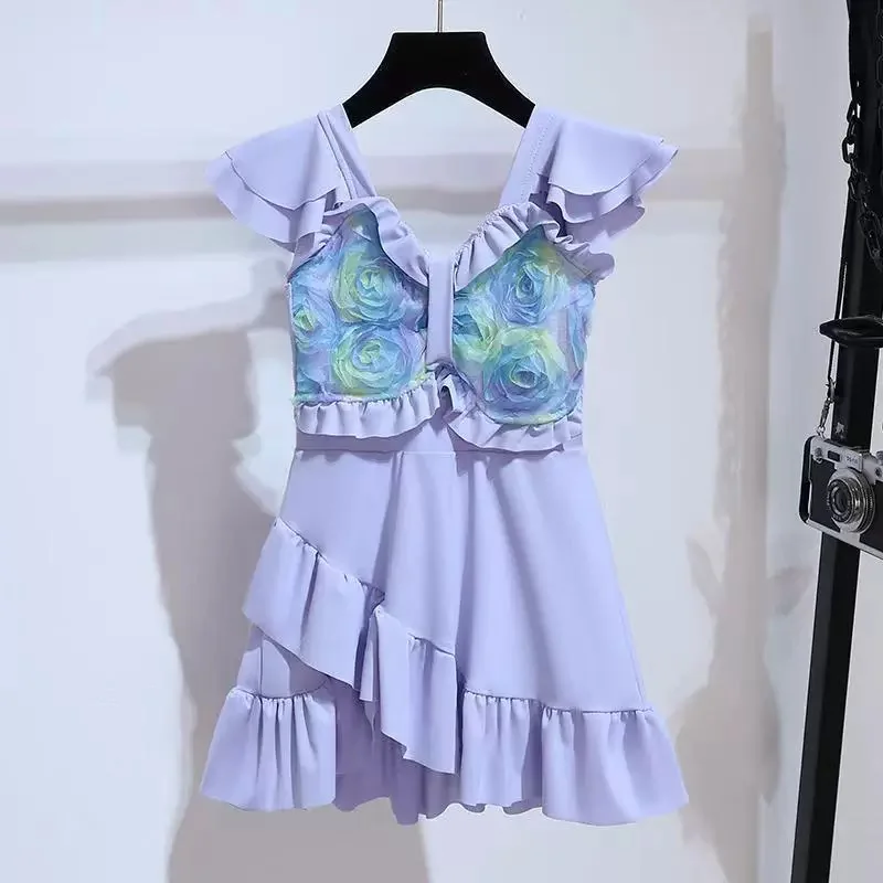 Girls Floral Swimsuit Children Short-Sleeved Jumpsuit Swimwear Dress Summer Sun-Protective Quick-Dry Swim Wear Kids Beachwear