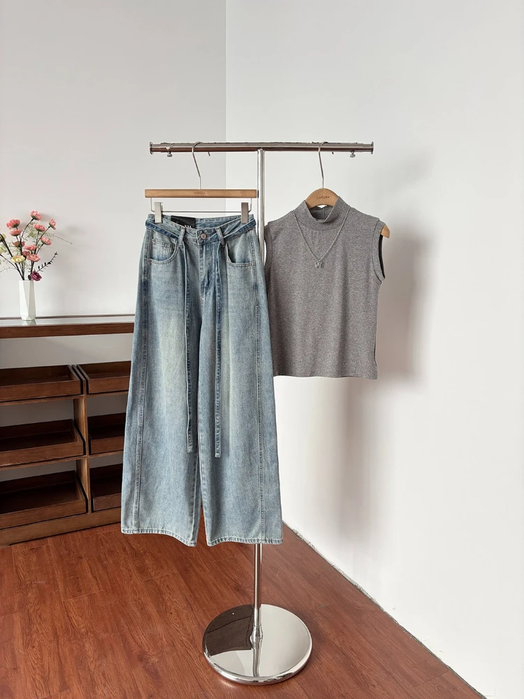 

Джинсы женские в корейском ретро-стиле, модные, универсальные, с высокой талией, широкие брюки, новинка весны 2026