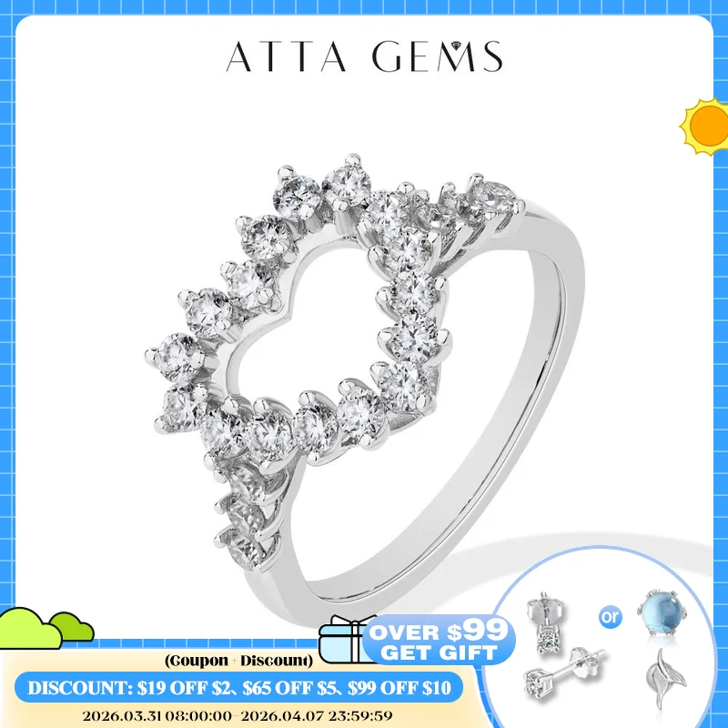 

ATTAGEMS Hollow Heart Moissanite Rings D VVS1 Color S925 Sterling Silver 18k Yellow Gold Plated for Women Wedding Party Jewelry
