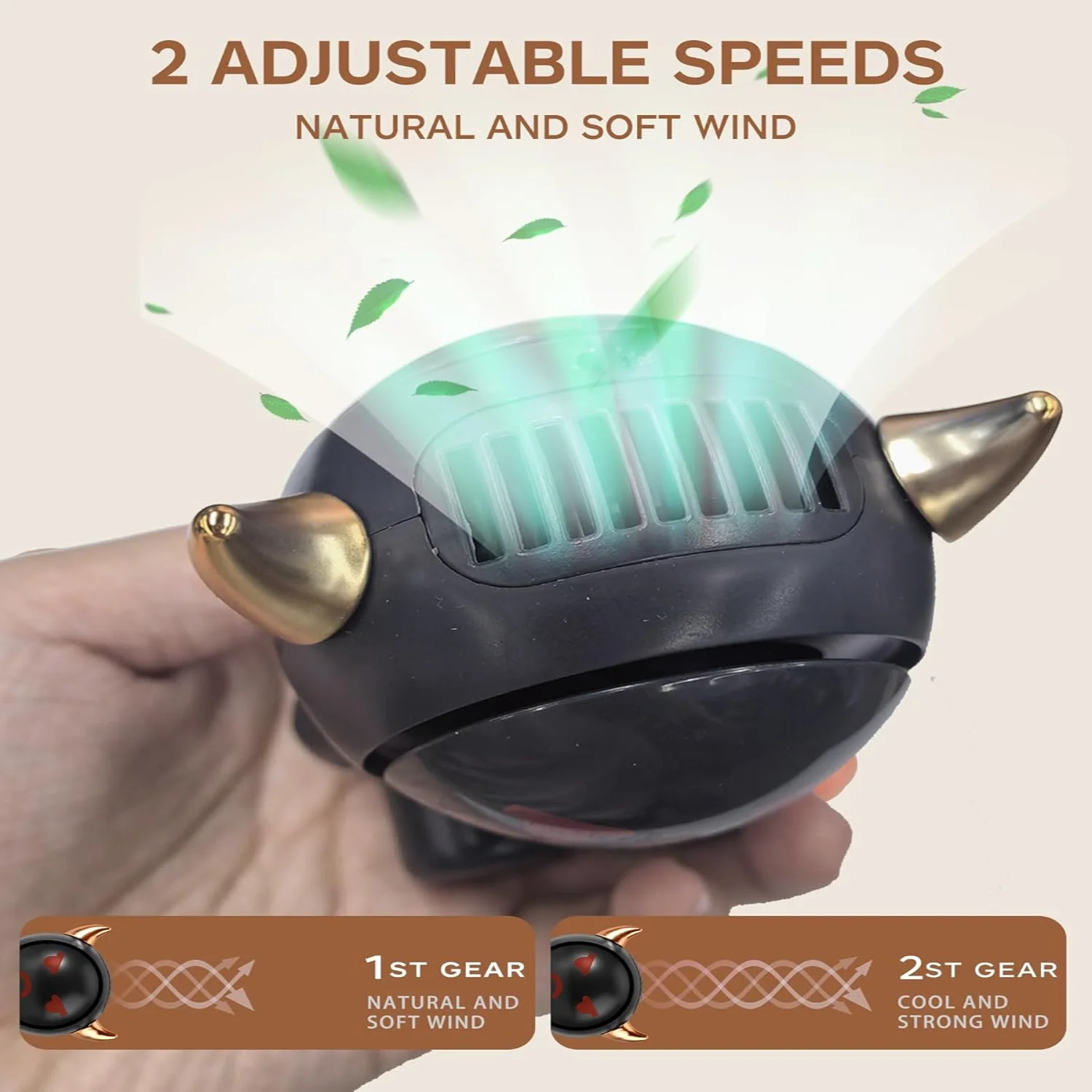 مروحة، مروحة رقبة محمولة، مروحة محمولة لطيفة، مروحة تعمل بالبطارية القابلة لإعادة الشحن، سرعتان للرياح، تصميم بدون شفرات، مظهر رائع