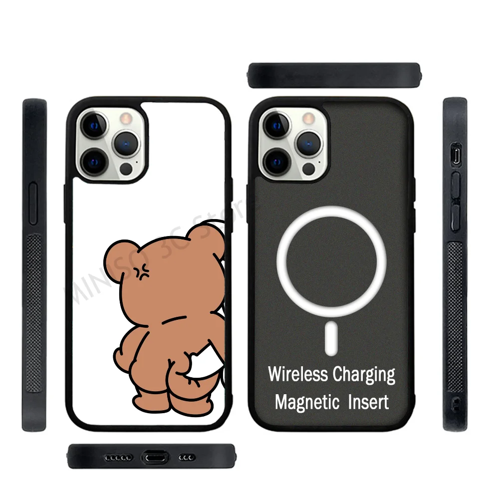 

Funny Cartoon Pinch Butt Bear Rabbit Couple Phone Case Strong Magnetic For IPhone 15 14 13 Pro Max 11 12 Mini For Magsafe