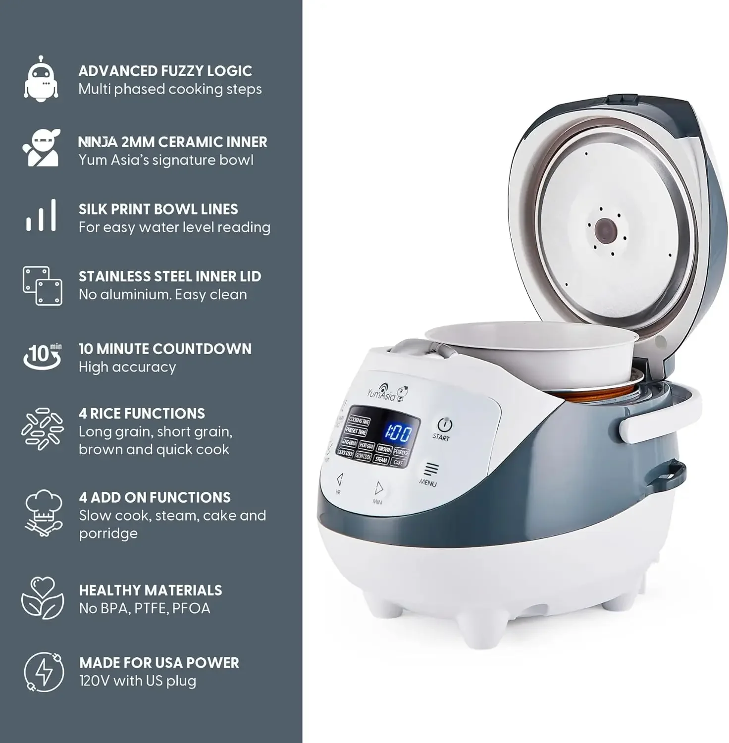 Asia Panda Mini Rice Cooker With Ninja Ceramic Bowl and Advanced Fuzzy Logic (3.5 cup, 0.63 litre) 4 Rice Cooking Functions, 4 M