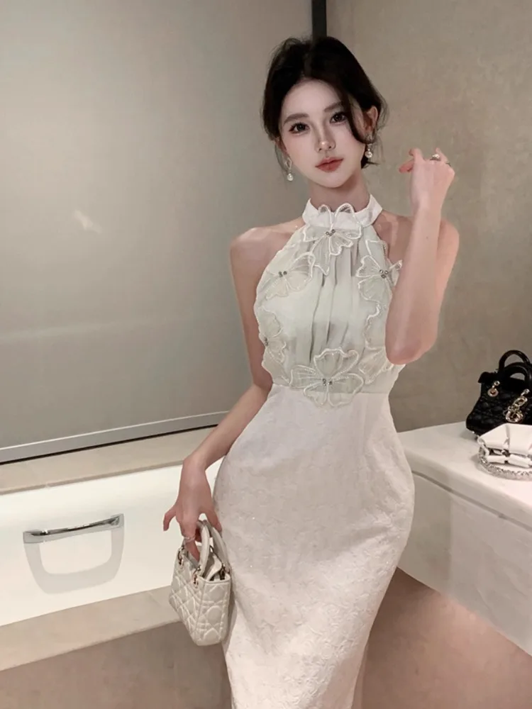 Topanoma Evening Dresses Women Elegant Flowers Petal Patchwork Slim Wedding Party Cocktail Dress Sexy Birthday Gift Banquet