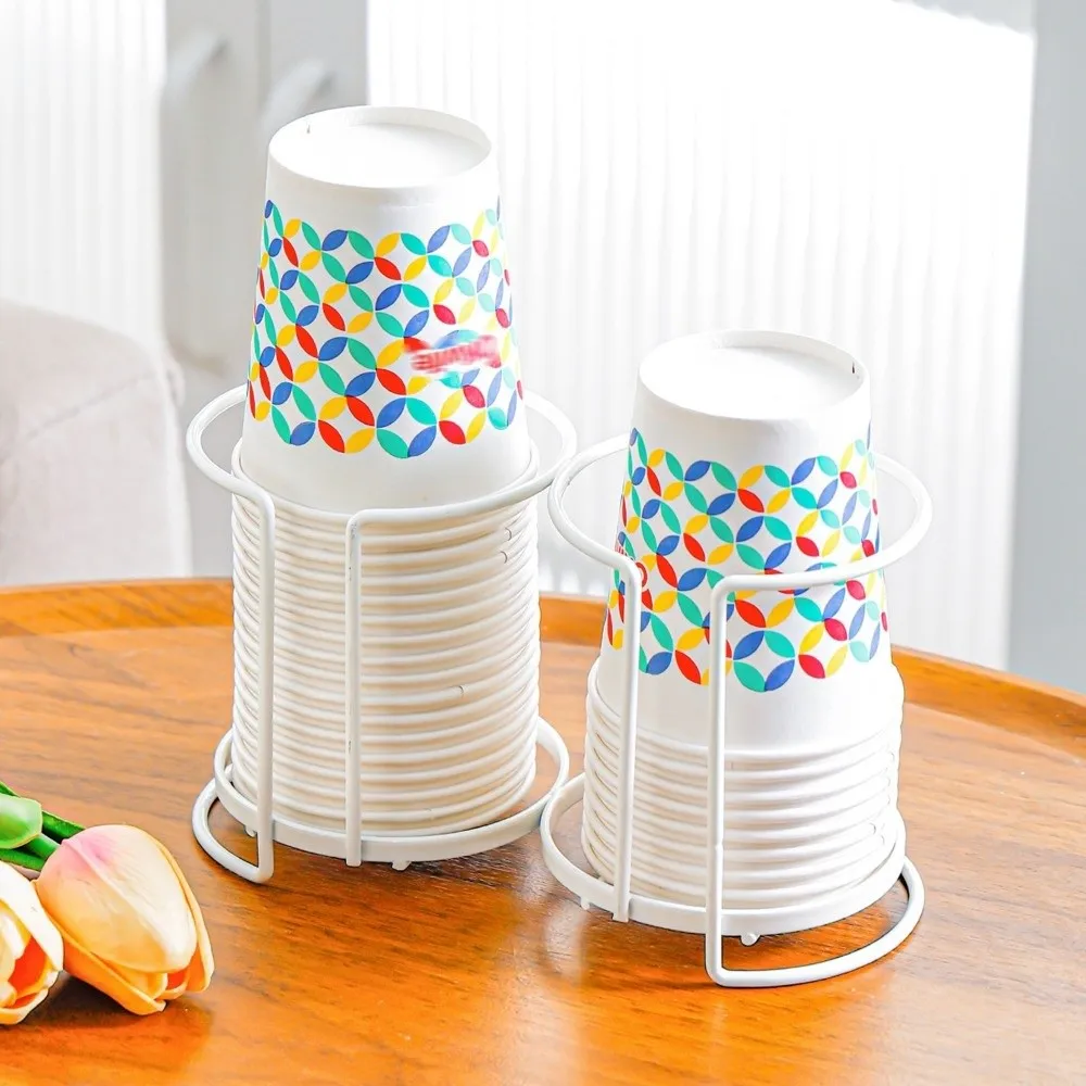 Durable Metal Cup Rack Large Capacity Single Layer Cup Holder Dispenser Hollow Out Design Double Layer Kitchen Paper Cup Holder