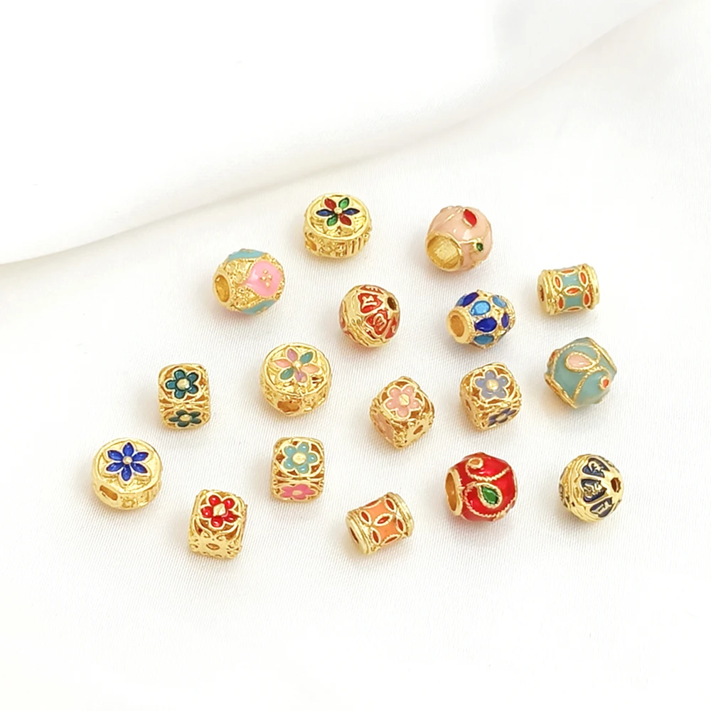 Brass Coated Gold Enameling Bucket Bead Square Bead DIY Fashion Jewelry Making Necklace, Bracelet, Clothing Accessory Materials