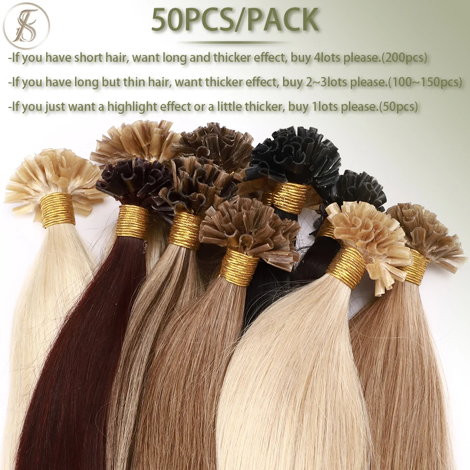 TESS 50pcs U Tip Hair Extensions Microlink Keratin Fusion Hair Extensions Human Hair Capsules Pre Bonded Natural Hair Extension