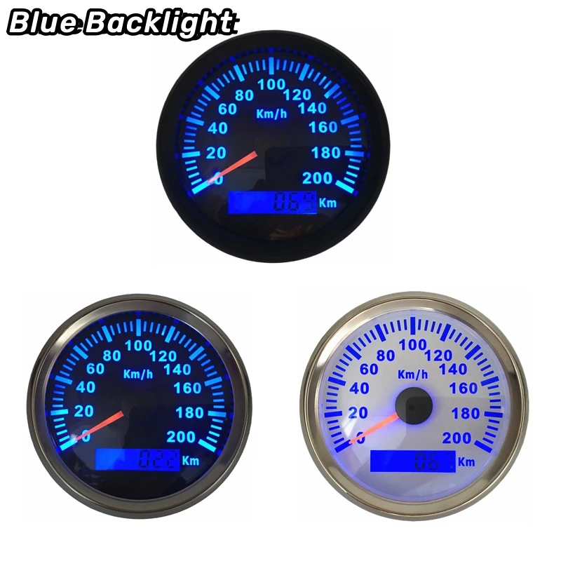 0-200Km/H Show GPS Speedometers 85mm Speed Mileometers Gauges with GPS Antenna Red / Blue Backlight for Auto Truck Boat Vessel
