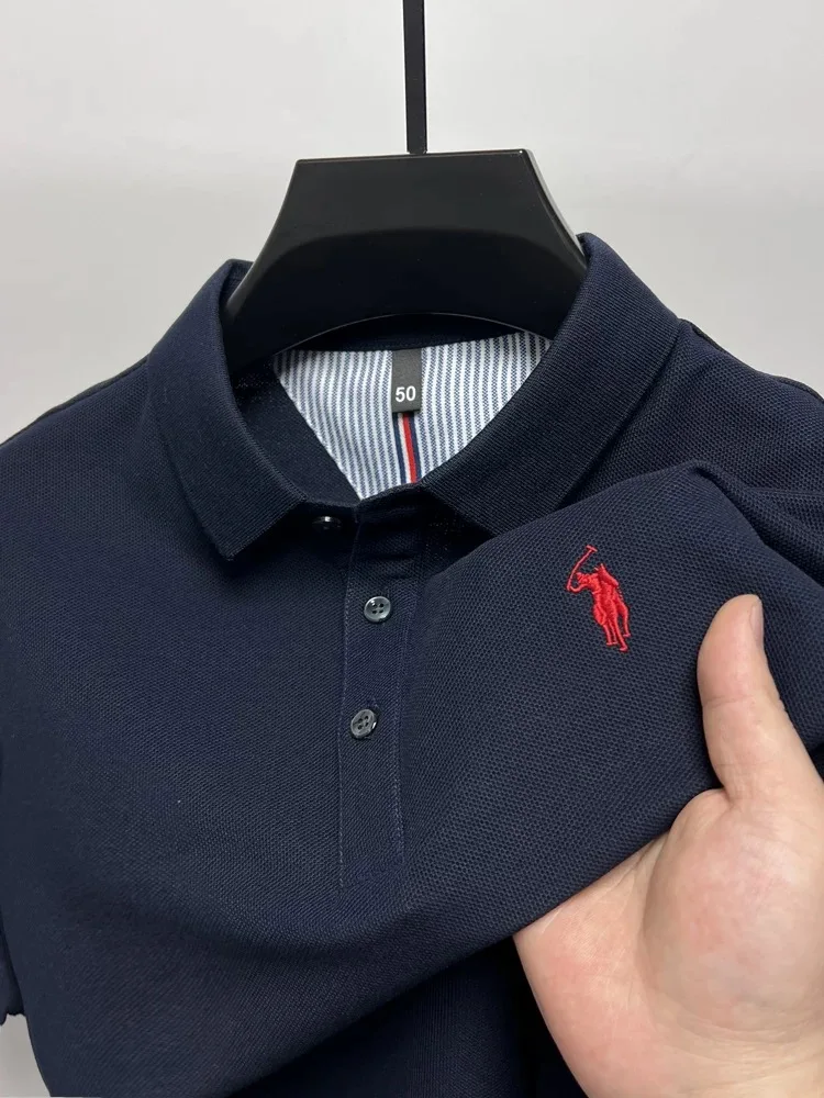 High end brand 100% cotton short sleeve polo shirt men luxur pony embroidery comfort breathable fashion T-shirt summer new top image 3
